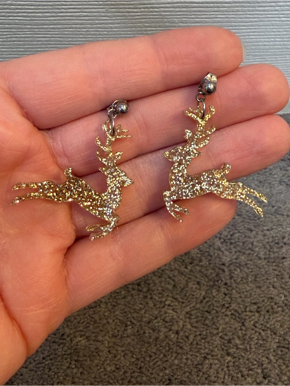 Gold Glitter Reindeer Drop Earrings - Women Jewelry